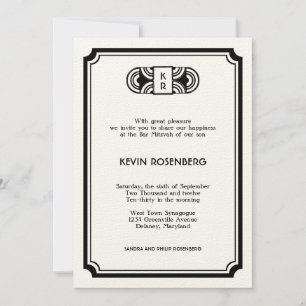 Black felt art deco retro Hollywood Invitation