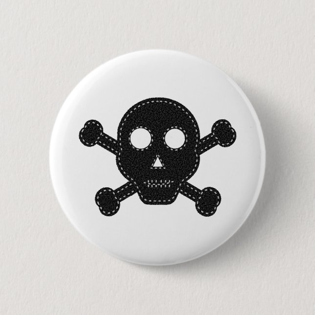 Black Felt Skull 2 Inch Round Button (Front)