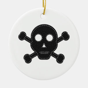 Black Felt Skull Ceramic Ornament