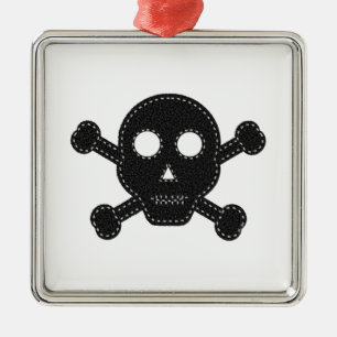 Black Felt Skull Metal Ornament