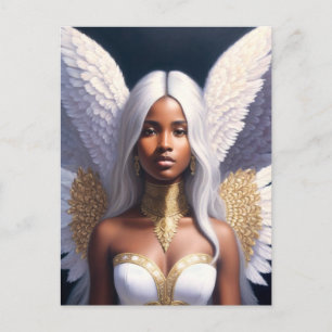 Black Female Angel White Wings Art  Postcard