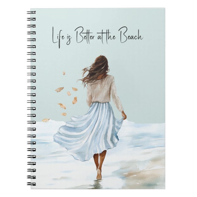 Black Female Blue Skirt Beach Notebook (Front)