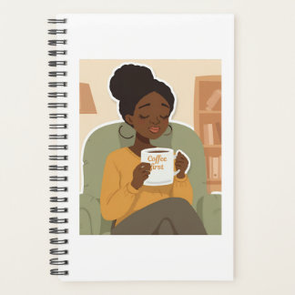 Black Female Drinking Coffee Planner
