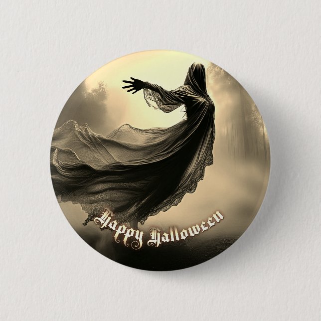 Black Female Ghost in Hellscape - Halloween 2 Inch Round Button (Front)