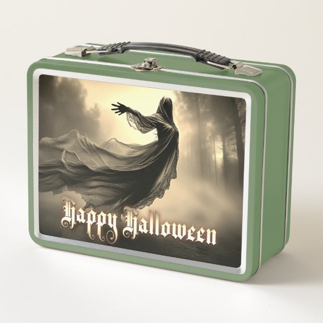 Black Female Ghost in Hellscape - Halloween Metal Lunch Box (Front)
