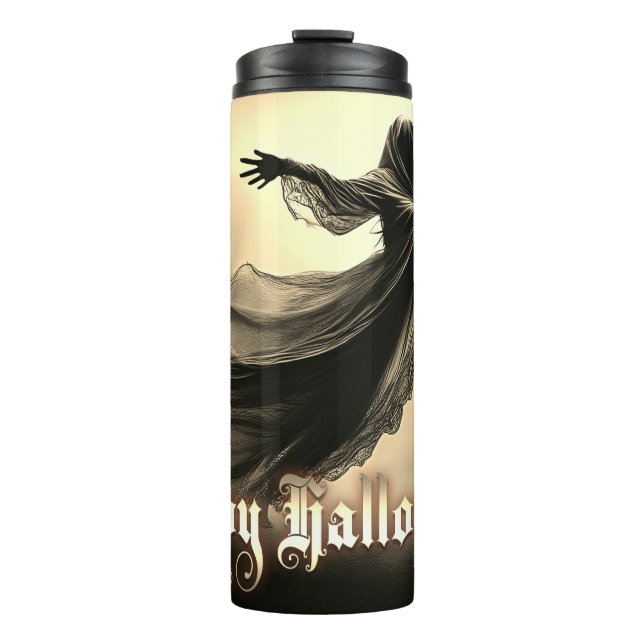Black Female Ghost in Hellscape - Halloween Thermal Tumbler (Front)
