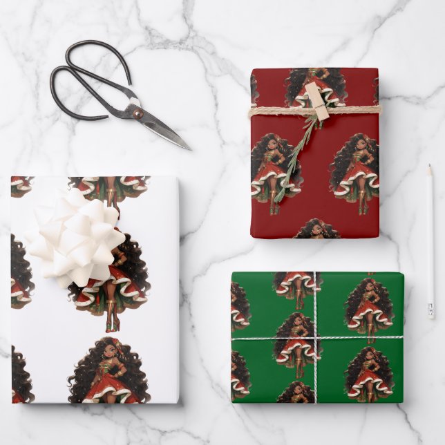 Black Female Nutcracker Dancer Gift Wrapping Paper (Front)