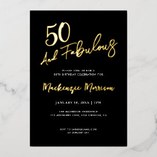Black Fifty and Fabulous Script Birthday