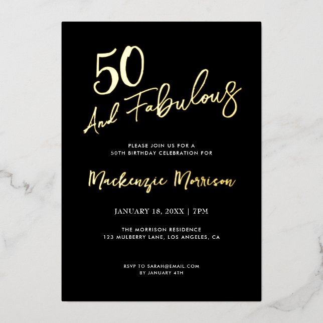 Black Fifty and Fabulous Script Birthday (Front)