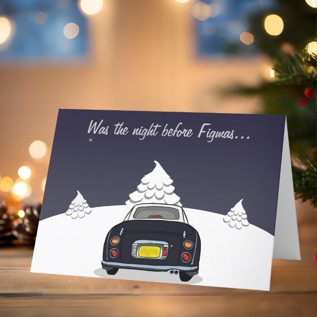 Black Figaro Car Christmas Holiday Card (Happy Fig-mas! A fun figgy themed christmas card to send to your car! (or your figgy loving friends))