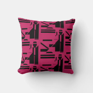 Black Figure on Burgundy Geometric Tiled Pattern Throw Pillow