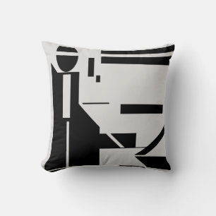 Black Figure on Light Grey Background Abstract Throw Pillow