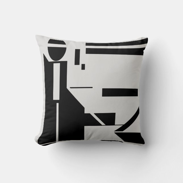 Black Figure on Light Grey Background Abstract Throw Pillow (Front)