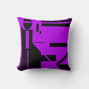 Black Figure, Purple Background Geometric Design Throw Pillow
