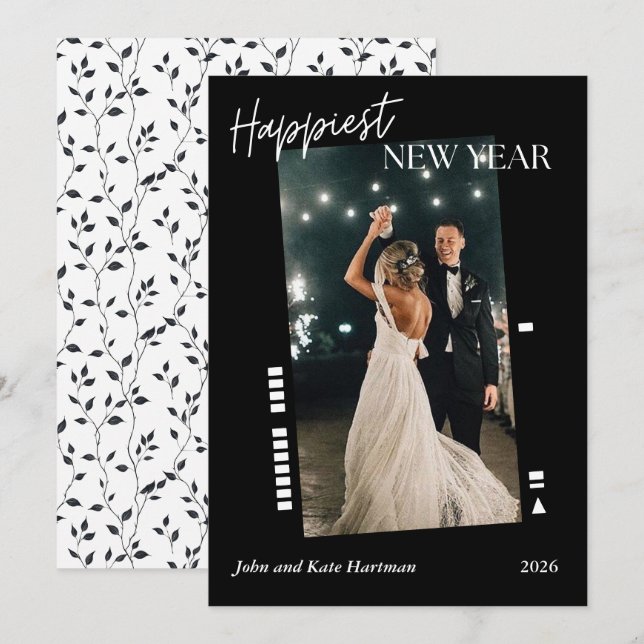 Black Film Happy New Year Photo Simple (Front/Back)