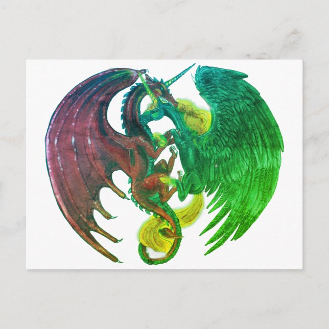 Black Fire Unicorn and Red Dragon Postcard (Front)