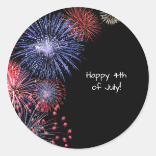 Black Fireworks 4th of July Personalized Classic Round Sticker