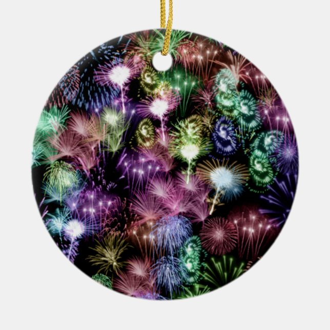Black Fireworks Ceramic Ornament (Front)