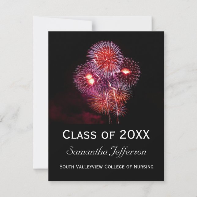 Black Fireworks Graduation Announcement (Front)