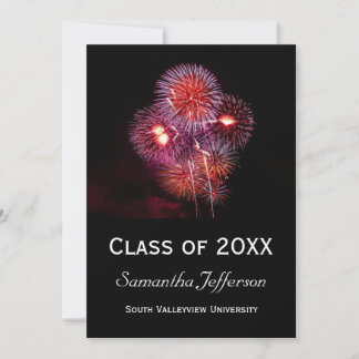 Black Fireworks Graduation Party Invitations