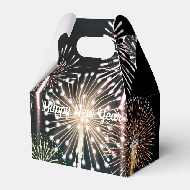 Black Fireworks Happy New Year Favor Box (Front Side)