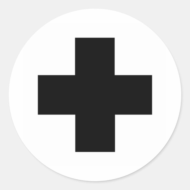 Black First aid cross Classic Round Sticker (Front)