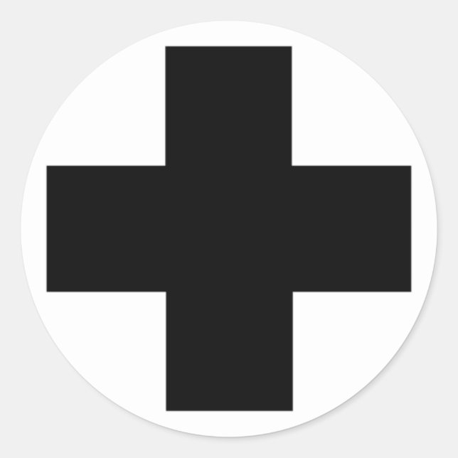 Black First aid cross Classic Round Sticker (Front)