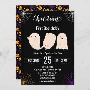 Black First Boo-thday Custom Halloween Birthday Invitation