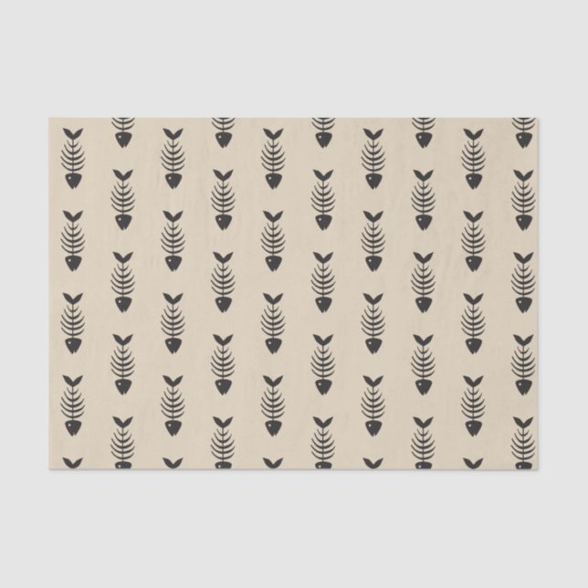 Black Fish Bones Skeletons Print Tissue Paper (Front)