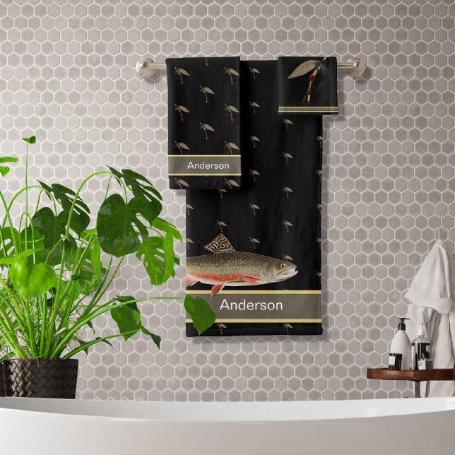 Black Fishermen's Fly fishing and Trout Bath Towel Set (Creator Uploaded)