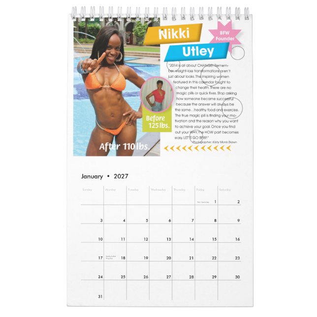 Black Fitness Women Dream Body Calendar (Jan 2027)