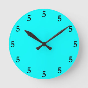 Black Five o'Clock Somewhere on Aqua Blue Round Clock