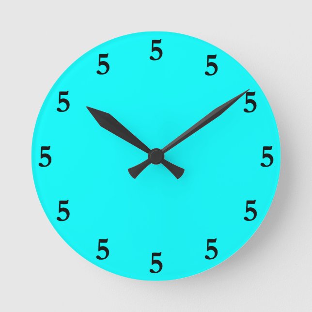 Black Five o'Clock Somewhere on Aqua Blue Round Clock (Front)