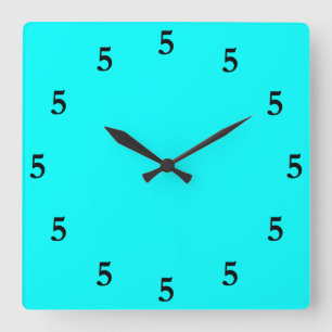 Black Five o'Clock Somewhere on Aqua Blue Square Wall Clock
