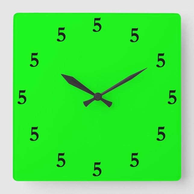 Black Five o'Clock Somewhere on Lime Green Square Wall Clock (Front)