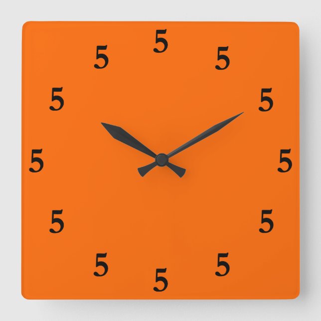 Black Five o'Clock Somewhere on Orange Square Wall Clock (Front)