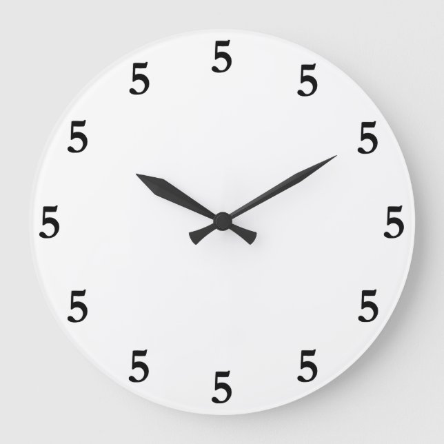 Black Five o'Clock Somewhere on White Large Clock (Front)