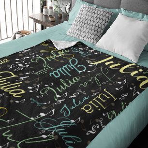 Black Fleece Blanket with Colour Names and Clefs