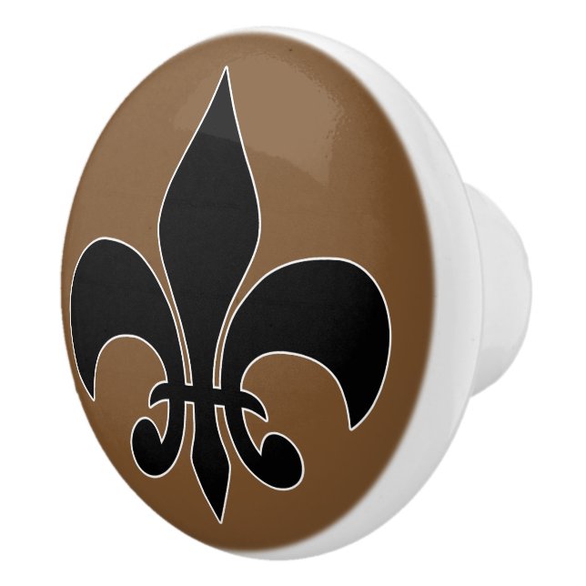 Black Fleur-de-Lis Custom Ceramic Knob (Right)