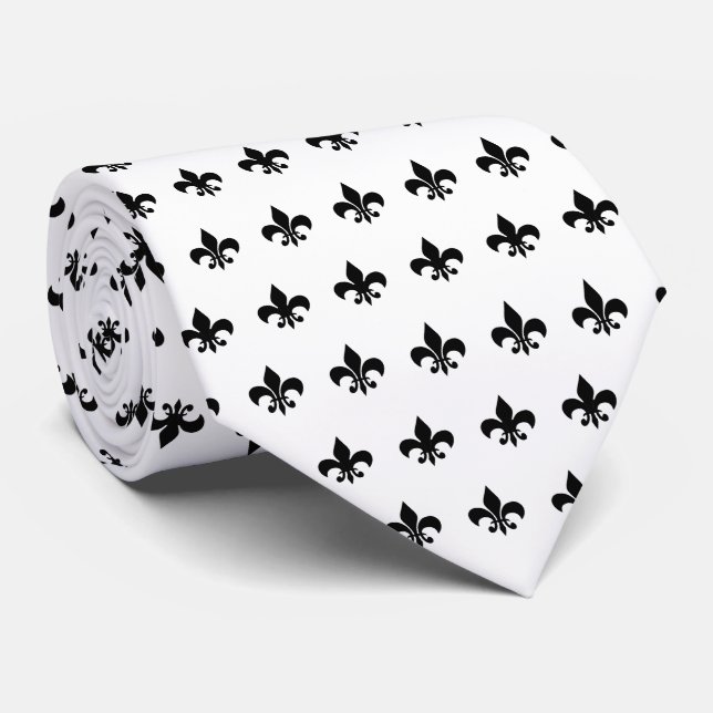 Black Fleur De Lis - customize background colour Tie (Rolled)