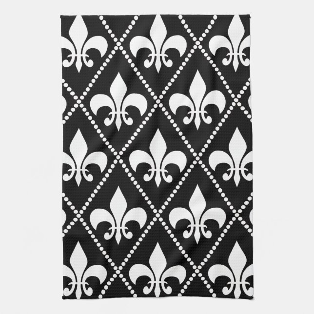 Black Fleur de Lis Kitchen Towel (Vertical)
