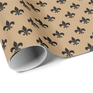 Black Fleur-de-lis on Camel Brown Wrapping Paper