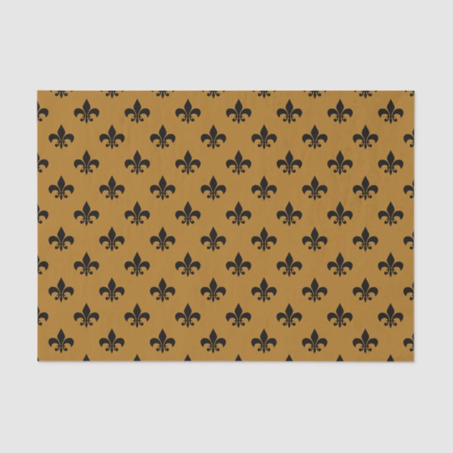 Black Fleur-de-lis on Matte Gold Tissue Paper (Front)