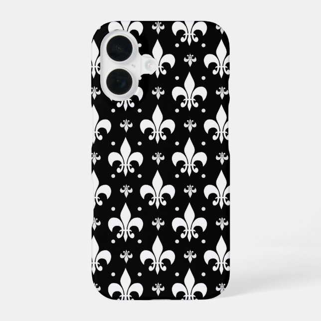 Black Fleur-de-lis Pattern Design  iPhone 16 Case (Back)