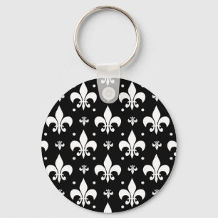 Black Fleur-de-lis Pattern Design Keychain