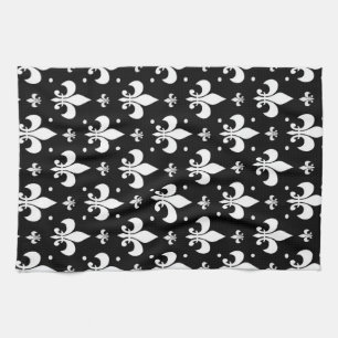 Black Fleur-de-lis Pattern Design Kitchen Towel