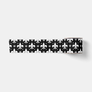 Black Fleur-de-lis Pattern Design  Satin Ribbon