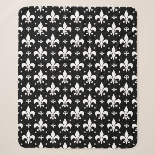 Black Fleur-de-lis Pattern Design Sherpa Blanket