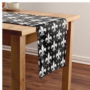 Black Fleur-de-lis Pattern Design Short Table Runner