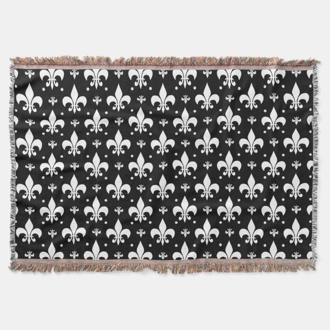 Black Fleur-de-lis Pattern Design  Throw Blanket (Front)